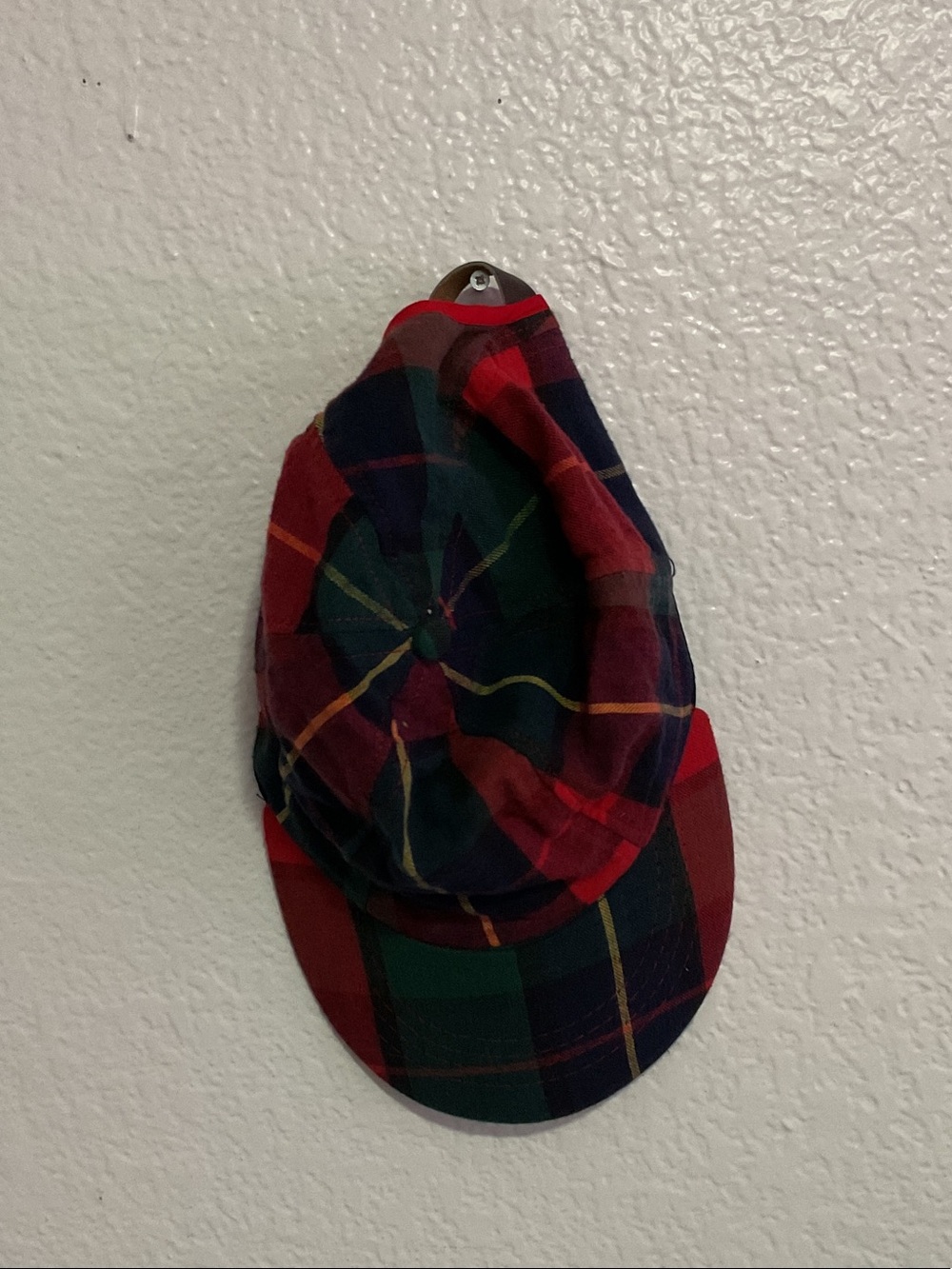 Plaid Cap in Red and Green - leather strap